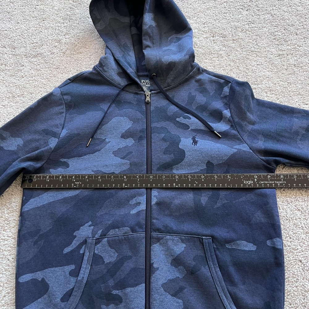 Polo Ralph Lauren Double Knit Camo Hoodie Mens Small Blue Full Zip Performance - Picture 9 of 14